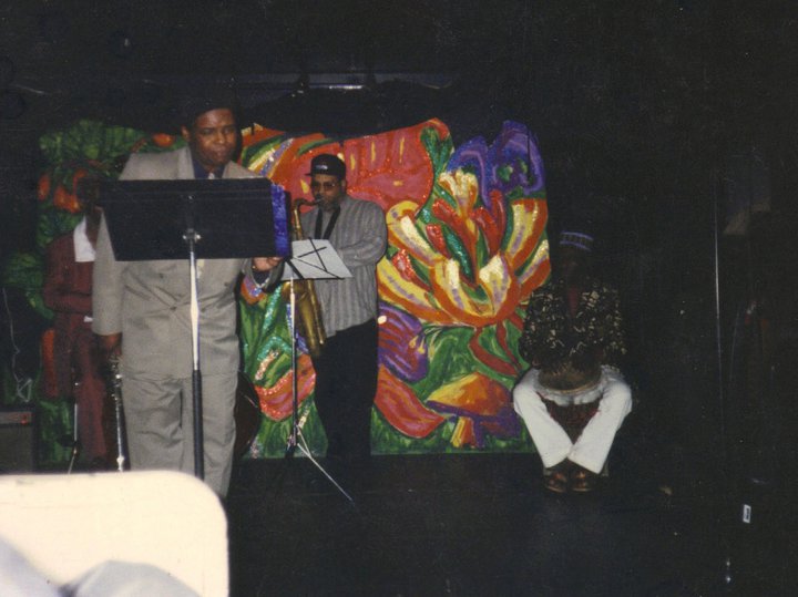 Robert J. Carmack in Tam playing Flute and spoken word  local musicians  Aladeen on Tenor,Fred ward on Dejembe drum, and Kent Brinkley on bass